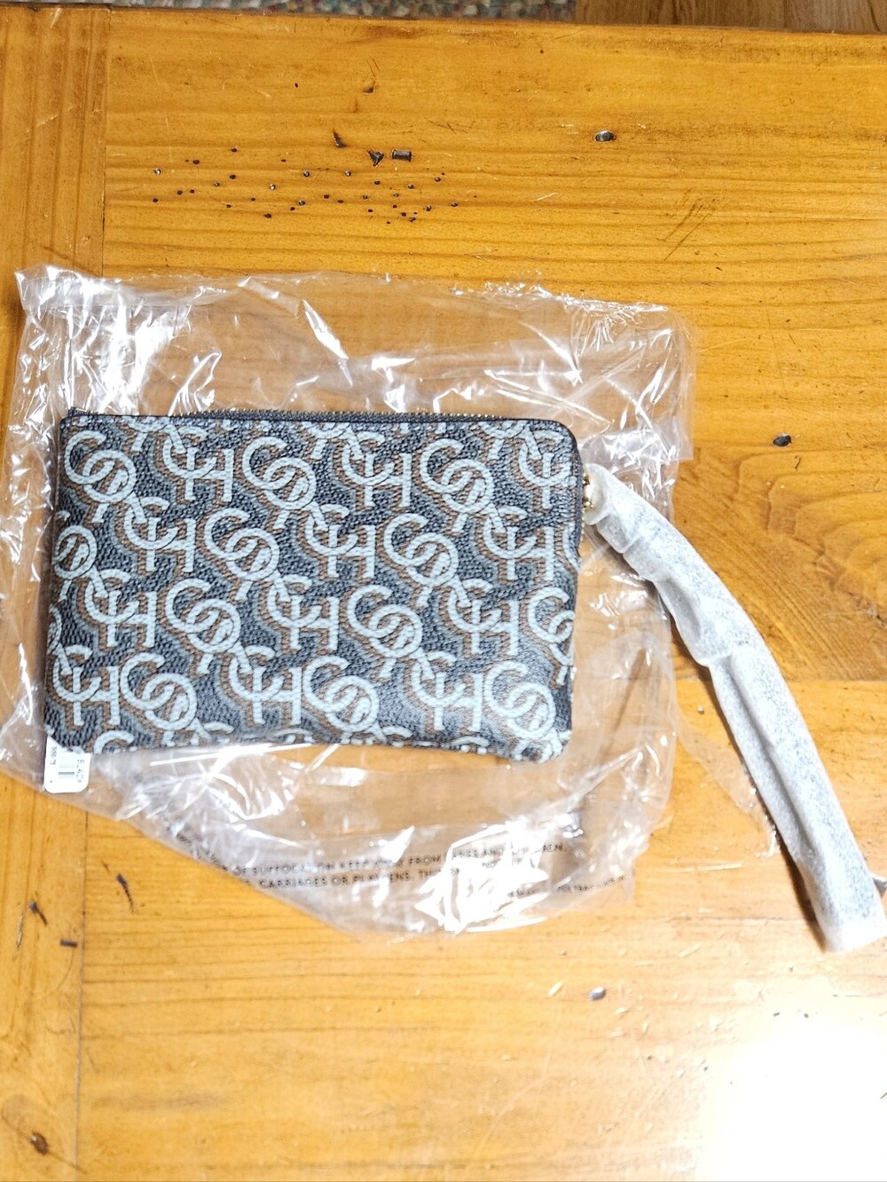 Coach Monogram Wristlet Pouch in Gray and Ivory